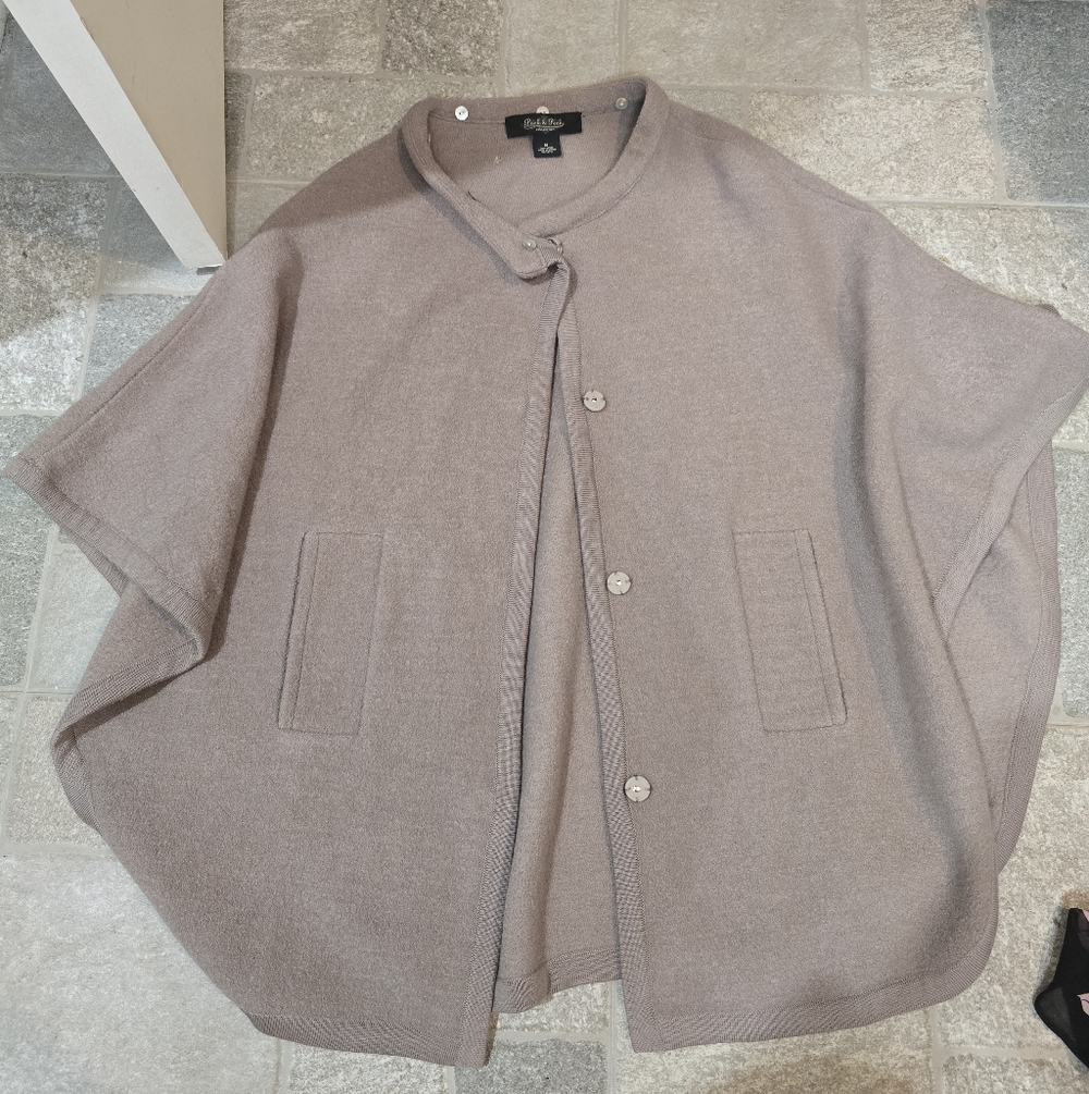 Vintage Wool Peck & Peck Taupe Cape Sweater Soft Button Down One Size Brown Nude - Picture 3 of 8